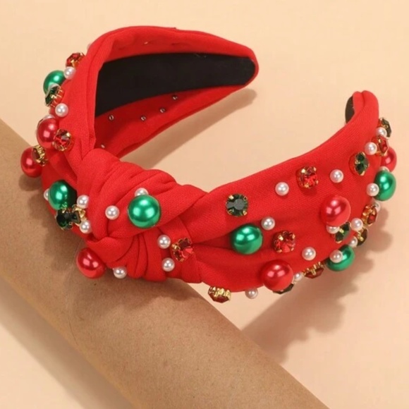 Rhinestone Faux Pearl Red Holiday Headband main image 7